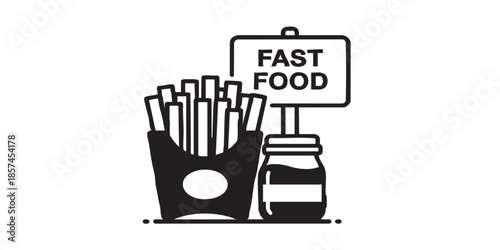 Sauce and fried potatoes solid icon, fast food concept. Vector graphics. Potatoes in box with sauce jar, fastfood sign on white background, style icon mobile or web design.