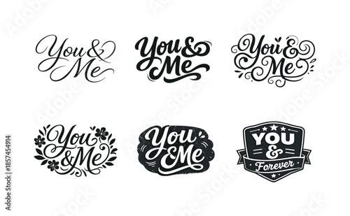 Harmonious Lettering Variations. Romantic annotative text. Set lettering. harmonious lettering variations of the same emblematic concept, each with different