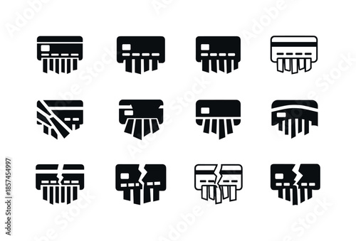 Shredded Card Icons. shredded credit card. Icon set. Set Logo of shredded credit card: security destruction symbol. harmonious logo variations of the same
