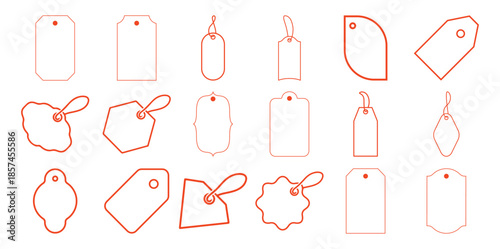 Collection of diverse orange outline tags with strings white label price