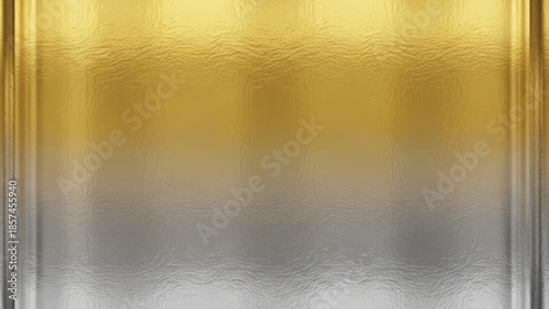 Luxury abstract metallic glass texture background featuring a reflective glass surface with a smooth gold to silver gradient. Elegant premium design ideal for branding, advertising