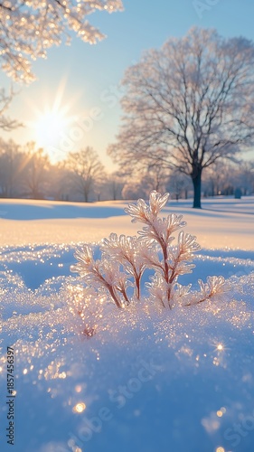 Serene Landscape Nature Winter Freezing Season At Sunset