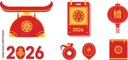 Chinese new year 2026 red decorations and symbols