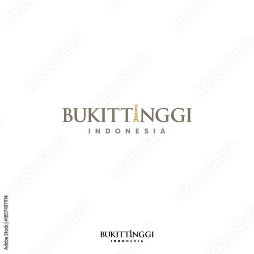Bukittinggi Wordmark Logo  -  Jam Gadang, clock tower as symbol of Bukittinggi city at letter i.