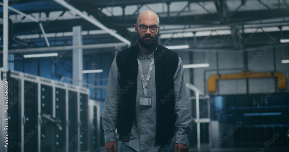custom made wallpaper toronto digitalInternal Audit Specialist Inspecting Equipment in Industrial Server Space. Man in Professional Attire Performs Audit While Walking Across Server Units. Concept System Analysis, Technical Inspection.