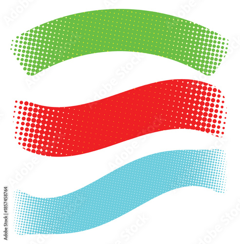 Colorful Halftone Wave Shapes Abstract Design Isolated on White Background