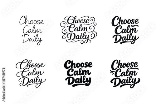 Harmonious Lettering Variations. Choose Calm Daily. Set lettering. harmonious lettering variations of the same emblematic concept, each with different artistic