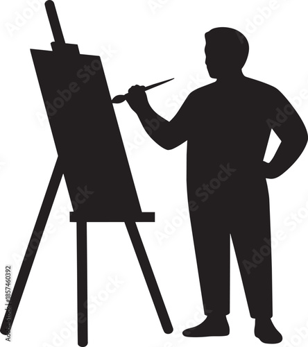 Artist painting on canvas on easel, creative person, artist studio, art, isolated on transparent background