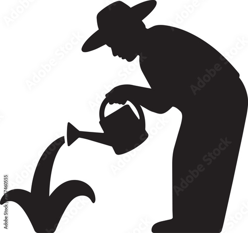 Gardener watering plants, farming, agriculture, gardening, isolated on transparent background