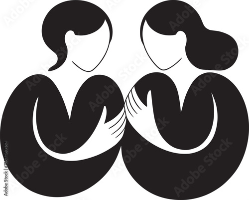 Minimalist silhouette of two individuals holding hands showing connection isolated on a background