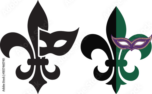 Silhouette of a fleur de lis and masquerade mask combination