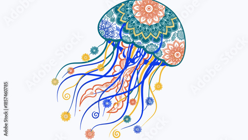 Colorful Hand Drawn Jellyfish Illustration.