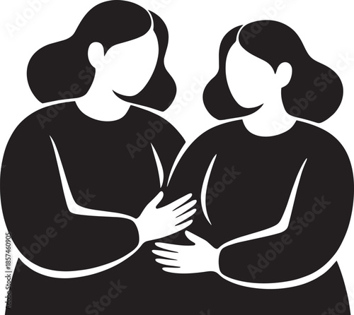 Silhouette of two women holding hands showing connection and support isolated on a background