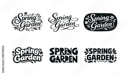 Spring Garden Lettering. Spring Garden Script. Set lettering. harmonious lettering variations of the same emblematic concept, each with different artistic