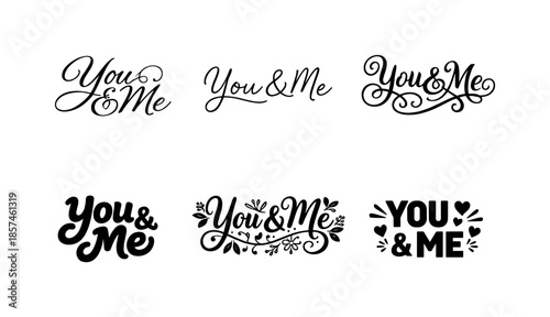 Diverse Lettering Styles Grid. Romantic script quotes. Set lettering. harmonious lettering variations of the same emblematic concept, each with different