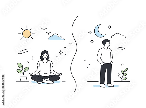 Calm Transition Scene. Atmosphere change. A calm scene where the environment softly shifts in mood, with light, air, and shapes gently transforming. Quiet