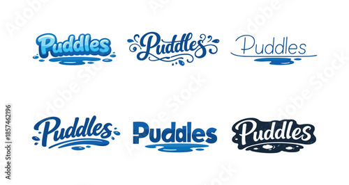 Emblematic Lettering Variations. Puddles. Set lettering. harmonious lettering variations of the same emblematic concept, each with different artistic