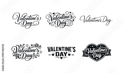 Valentine Lettering Variations. Refined Valentine Script Design. Set lettering. harmonious lettering variations of the same emblematic concept, each with