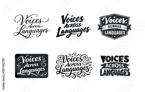 Multilingual Lettering Harmony. Voices across languages. Set lettering. harmonious lettering variations of the same emblematic concept, each with different