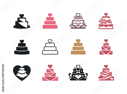 Wedding Logo Variations. Wedding. Icon set. Set Logo of wedding: wedding cake. harmonious logo variations of the same emblematic concept, each with different
