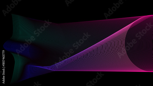 Abstract Neon Wave Pattern with Cyan and Magenta Gradient Lines on Black Background