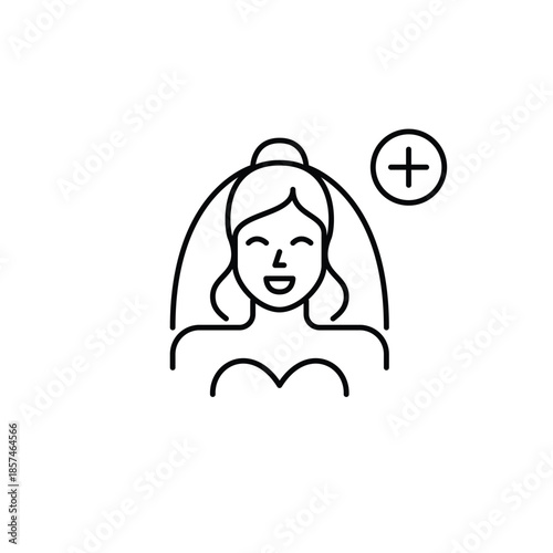 Bride in veil and plus. Wedding update, ceremony plan. Pixel perfect, editable stroke vector icon