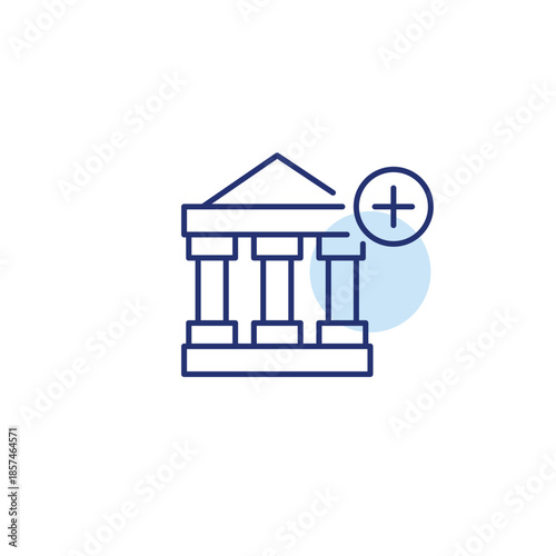 Bank and plus. Growing investments and add new savings account. Pixel perfect, editable stroke vector icon