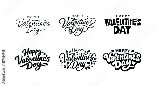 Valentine Lettering Styles. Modern Valentine card titles. Set lettering. harmonious lettering variations of the same emblematic concept, each with different