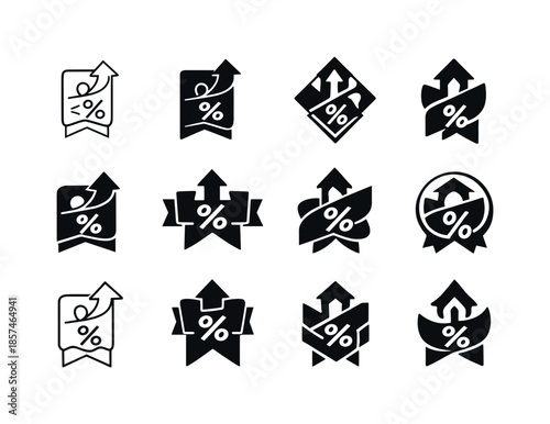 Interest Rate Icons. Interest rates and bonds. Icon set. Set Logo of Interest rates and bonds: bond ribbon emblem. harmonious logo variations of the same