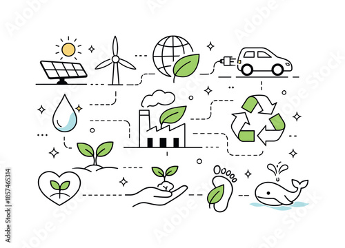 Eco Icon System. Eco icon system concept. Abstract scene with modular organic icons connected into a flexible visual kit. Consistency, scalability and modern