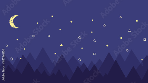 Crescent Moon and Stars Night Sky.