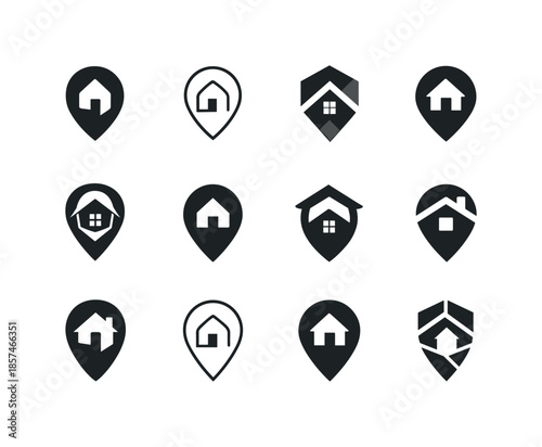 Free Download Harmonious Home Icons Grid. Home. Icon set. Set Logo of Home: home location pin. harmonious logo variations of the same emblematic concept, each with different - GFXLoad