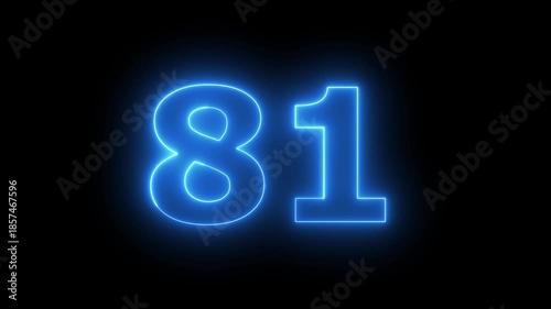 Neon text 81 number countdown icon background 4k animation Animated blue neon alphabet symbol loop animation...