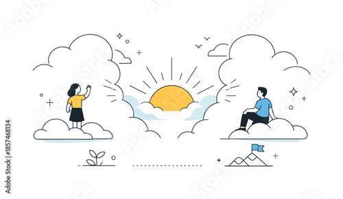 Calm Cloud Abstraction. Clouds clearing abstraction. A balanced editorial composition where soft cloud-like shapes gently move apart, revealing light and