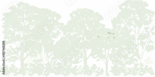 A light green silhouette of trees and foliage against a white background