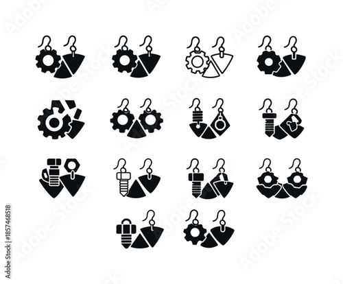 Upcycled Fashion Icons. Sustainable and upcycled fashion accessories. Icon set. Set Logo of sustainable and upcycled fashion accessories: repurposed metal