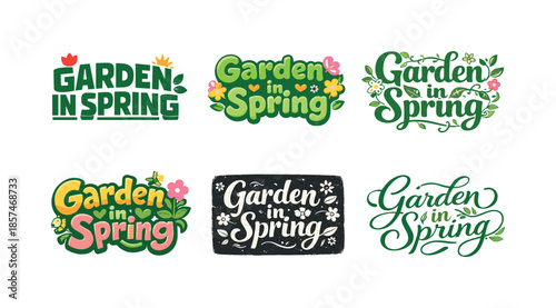 Spring Garden Lettering. Garden in Spring. Set lettering. harmonious lettering variations of the same emblematic concept, each with different