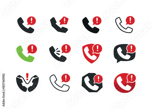 Unexpected Call Icons. unexpected phone call. Icon set. Set Logo of unexpected phone call: notification badge. harmonious logo variations of the same