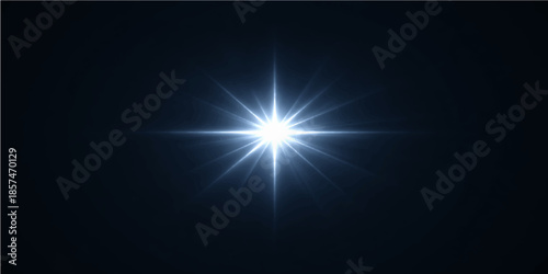 A bright blue abstract background featuring digital light rays and a glowing star flare with motion lines and energy beams in a dark space backdrop