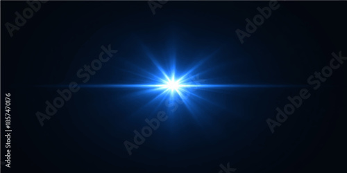A vibrant blue abstract background features glowing light rays and digital lines that flash through dark space with a motion effect of energy and star flare