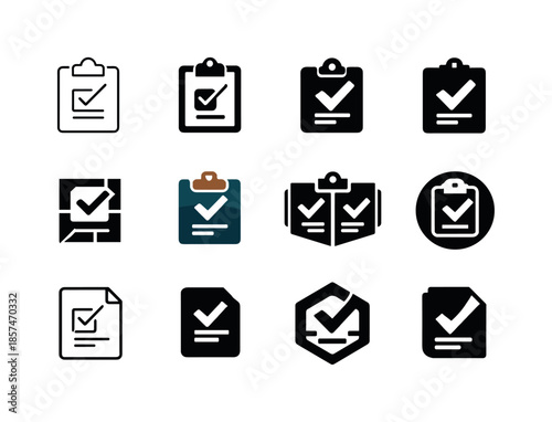 Freelancing Logo Icons. Freelancing. Icon set. Set Logo of freelancing: task checklist. harmonious logo variations of the same emblematic concept, each with