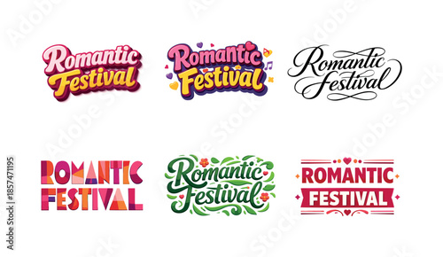 Festive Lettering Variations. Romantic festival poster lettering. Set lettering. harmonious lettering variations of the same emblematic concept, each with