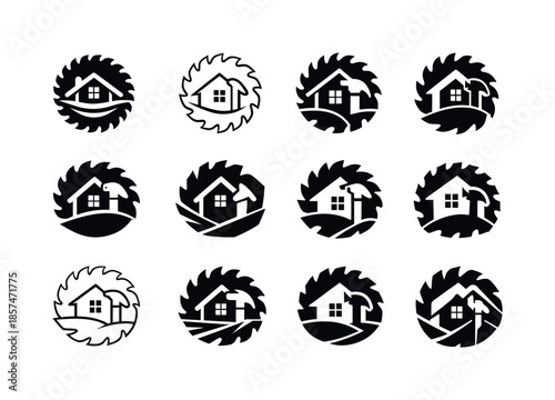 DIY Logo Variations. Home improvement and DIY projects. Icon set. Set Logo of Home improvement and DIY projects: saw blade. harmonious logo variations of the