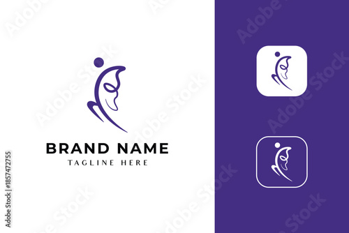 Butterfly and human figure logo design. Abstract symbol for wellness, beauty, spa, and health care