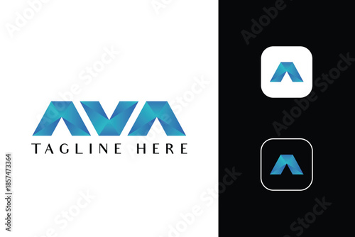 Abstract letter A and V geometric logo. Triangle mountain shape with crystal gradient for technology brand