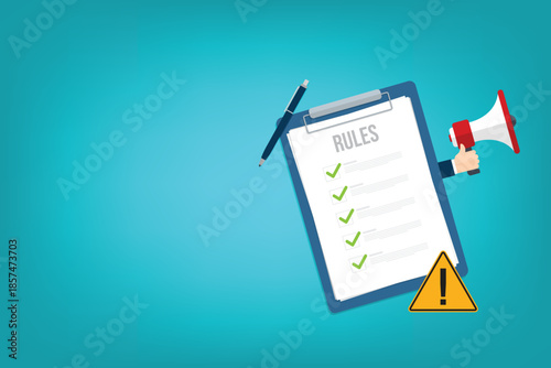 Rules, regulations, policy and guideline for employee or users to follow, legal term, corporate compliance or laws, standard. Vector illustration	