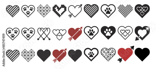Heart Icons Set Love Romance Symbols Collection Vector Illustration