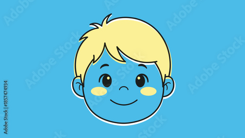 Happy Cartoon Boy Face with Blonde Hair.