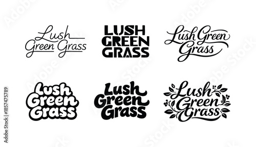 Artistic Lettering Variations. Lush Green Grass. Set lettering. harmonious lettering variations of the same emblematic concept, each with different artistic