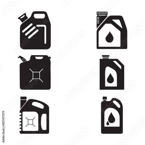 Fuel and oil jerrycan icon silhouette set
